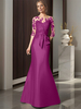 Robe de mariée pour mère décolleté illusion manches 3/4 nœuds robes dinvitées de mariage sirène