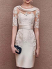 Robe de mariée pour mère de la mariée col à bijoux demi-manches dentelle longueur thé robes dinvitées pour mariage personnalisation gratuite