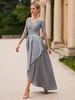 Robe de mariée pour mère de la mariée col en V manches 3/4 ligne a dentelle longueur cheville robes dinvitées de mariage