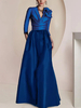 Robe de mariée pour mère de la mariée col en V manches 3/4 ligne A plissée longueur au sol robes dinvitées pour mariage