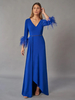 Robe de mariée pour mère de la mariée col en V manches 3/4 robe de bal plumes longueur au sol robes dinvitées pour mariage
