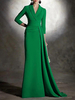 Robe de mariée pour mère de la mariée col en v manches 3/4 sirène plissée longueur au sol robes dinvitées pour mariage