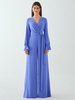 Robe de mariée pour mère de la mariée col en V manches longues combinaison avec nœuds longueur au sol robes dinvitées de mariage