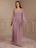 Robe de mariée pour mère de la mariée col en V manches longues ligne a longueur au sol robes dinvitées de mariage