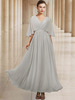Robe de mariée pour mère de mariée col en v demi-manches ligne a perles longueur au sol robes dinvitées pour mariage