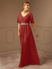 Robe de mariée pour mère de mariée col en v manches courtes ligne a ceinture longueur au sol robes dinvitées pour mariage