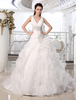 Robe de mariée princesse 2021 robe de bal robe de mariée col en V organza volants à plusieurs niveaux perles tribunal plissée train robe de mariée