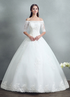 Robe de mariée princesse blanc en dentelle perles Maxi hors de l’épaule étage longueur