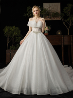 Robe de mariée princesse bustier en tulle avec train robe de mariée luxe perles transparente silhouette cathédrale