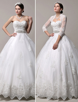 Robe de mariée princesse bustier perle strass robe de mariée dentelle avec boléro manche longue