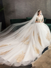 Robe de mariée princesse dentelle avec manche robe de mariée V col bordée avec traîne