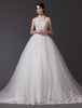 Robe de mariée princesse dentelle avec traîne robe de mariée simple paillettes V col cathédrale