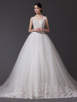Robe de mariée princesse dentelle avec traîne robe de mariée simple paillettes V col cathédrale