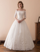 Robe de mariée princesse dentelle épaule dénudée avec manches robe de mariée plongeur planche lacet au dos
