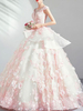 Robe de Mariée Princesse en Dentelle Col V Robe à Bretelle Sans Manches Robe Trapèze Blanche Rose Robe de Mariage