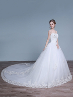 robe de mariée princesse église hall Avec traîne encolure en coeur sans bretelles lacets de dentelle en tulle Tissu de satin ivoire 1m Suppliers