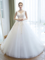 robe de mariée princesse princesse col V creusé avec perles hors de l