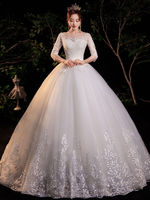Robe de mariée princesse robe de mariage demi manhce à grande traîne laçage sur dos