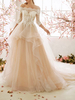 Robe de mariée princesse robe de soirée de mariage col bateau demie manche à traîne