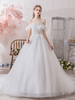 Robe de mariée princesse Silhouette col bijou manches courtes taille naturelle train cathédrale robes de mariée