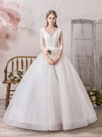 Robe de mariée Princesse Silhouette Longueur Au Sol V Cou Sans Manches Taille Naturelle Perlé Lycra Spandex Robes De Mariée