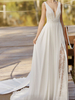 Robe de Mariée Robe à Bretelle à Fente Col V Dos Nu avec Traîne en Dentelle Robe de Mariage