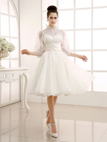 Robe de Mariée Robe Bustier Courte Trapèze A-Line Avec Veste Transparent et Nœud Robe de Mariage 2021