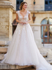 Robe de mariée robe de bal ligne a avec traîne col en V manches courtes taille naturelle dentelle robes de mariée en dentelle
