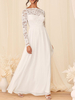 Robe de mariée robe de fiançée col bateau manche longue en dentelle