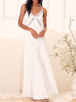 Robe de mariée robe de fiançée col V à bretelle au sol