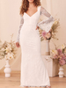 Robe de mariée robe de fiançée col V manche longue en dentelle