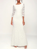 Robe de mariée robe de fillançaille col rond demie manche au sol en dentelle