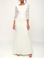 Robe de mariée robe de fillançaille col rond demie manche au sol en dentelle