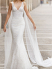 Robe de Mariée Robe Sirène Col en V en Dentelle sans Manches Robe de Mariage Tulle