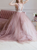 Robe de mariée rose robe de mariage col V profond zip sur dos à grande traîne