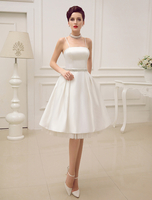 Robe de mariée rétro A-ligne ivoire avec lacet et perles à fines bretelles Milanoo