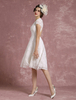 Robe de Mariée Simple 2021 Court Dentelle Ivoire Robe de Mariée Col V Dos Nu A Ligne Manche Courte Longueur Genou Vintage Robe de Mariée