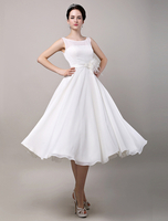 Robe de Mariée Simple 2021 Vintage Rétro Chiffon Longueur Genou Robe de Mariée