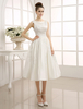 Robe de Mariée Simple 2022 A-Ligne Longueur Genou Perlé Dentelle Robe de Mariée Avec Col Bateau
