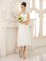 Robe de Mariée Simple 2022 Ivoire Dentelle Chiffon Robe Plage de Mariée Perlé Milanoo