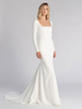 Robe de mariée simple 2025 en satin col carré zip sur dos à petite traîne