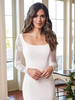 Robe de mariée simple 2025 sirène col carré manches longues dentelle à traîne