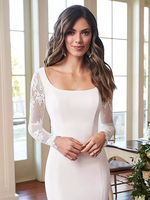 Robe de mariée simple 2025 sirène col carré manches longues dentelle à traîne