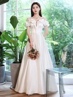 Robe de mariée simple A-ligne col bateau manches courtes robes de mariée plissées