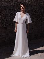 Robe de mariée simple A-ligne col en V manches courtes robes de mariée en dentelle
