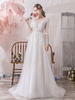 Robe de mariée simple A-ligne col en V manches longues en dentelle Applique Tulle Robes de Mariée