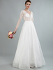 Robe de mariée simple A-ligne col en V manches longues Fleurs Appliques Robes de Mariée