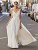 Robe de mariée simple A-ligne col en V sans manches robes de mariée