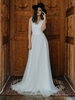 Robe de mariée simple A-ligne robes de mariée col en V dos nu robes de mariée sans manches