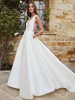 Robe de mariée simple blanche A-ligne avec poches sans manches en V-col en V robes de mariée en tissu satiné